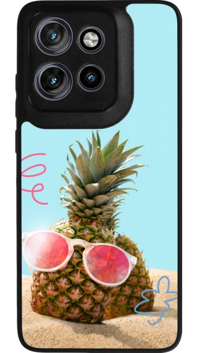 Coque Motorola Moto S50 - Silicone rigide noir Pineapple with glasses Summer 2026