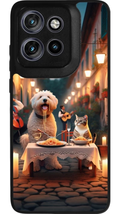 Coque Motorola Moto S50 - Silicone rigide noir Valentine 2024 Dog & Cat Candlelight