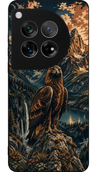 Coque OnePlus 12 - Silicone rigide noir Linocut Aigle Royal