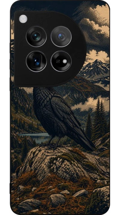 Coque OnePlus 12 - Silicone rigide noir Linocut Grand Corbeau