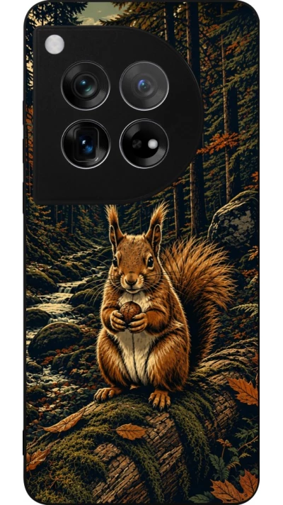 Coque OnePlus 12 - Silicone rigide noir Linocut Ecureuil