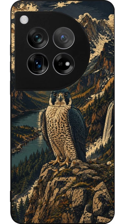 Coque OnePlus 12 - Silicone rigide noir Linocut Faucun pèlerin