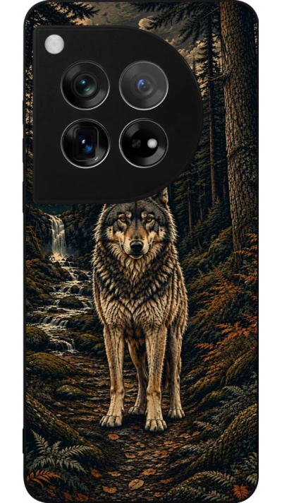 Coque OnePlus 12 - Silicone rigide noir Linocut Loup