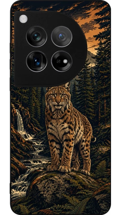 Coque OnePlus 12 - Silicone rigide noir Linocut Lynx
