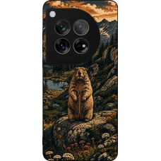 Coque OnePlus 12 - Silicone rigide noir Linocut Marmotte
