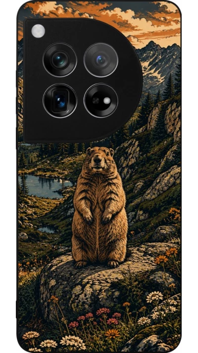 Coque OnePlus 12 - Silicone rigide noir Linocut Marmotte