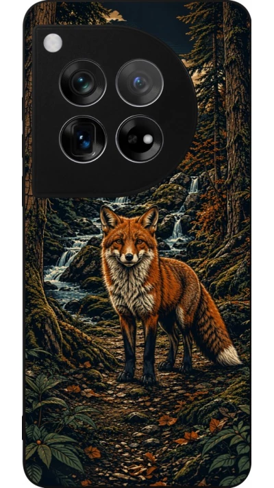 Coque OnePlus 12 - Silicone rigide noir Linocut Renard