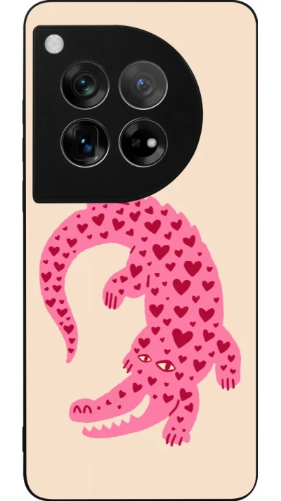 Coque OnePlus 12 - Silicone rigide noir Pink crocodile 2026