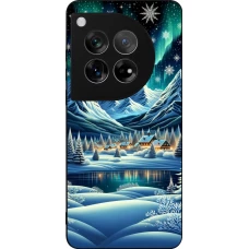 Coque OnePlus 12 - Silicone rigide noir Snowy Mountain Village Lake night