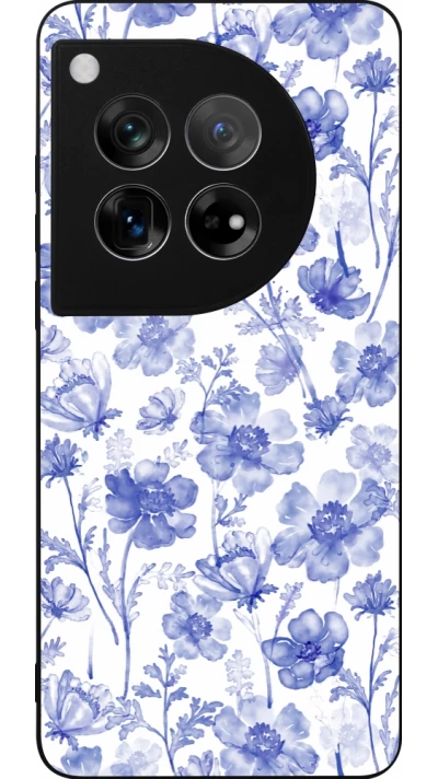 Coque OnePlus 12 - Silicone rigide noir Spring 23 watercolor blue flowers