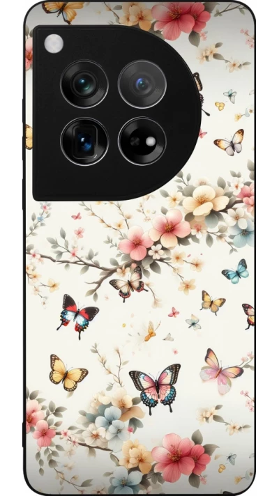 Coque OnePlus 12 - Silicone rigide noir Spring 25 Papillons Légers