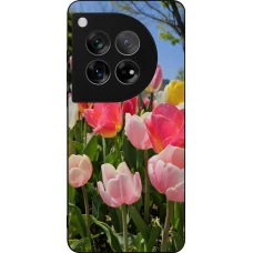 Coque OnePlus 12 - Silicone rigide noir Tulips Spring 2026
