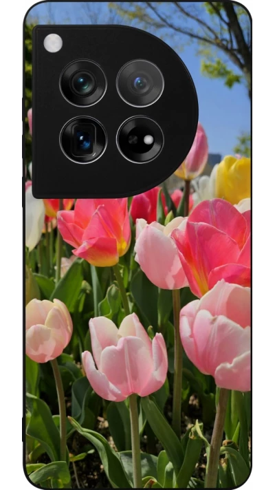 Coque OnePlus 12 - Silicone rigide noir Tulips Spring 2026