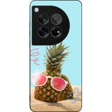 Coque OnePlus 12 - Silicone rigide noir Pineapple with glasses Summer 2026