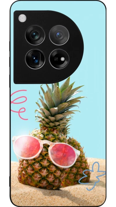 Coque OnePlus 12 - Silicone rigide noir Pineapple with glasses Summer 2026