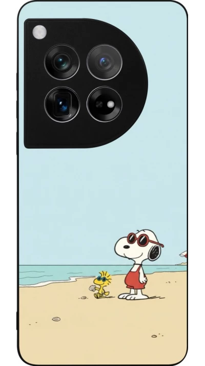 Coque OnePlus 12 - Silicone rigide noir Snoopy on the beach Summer 2026