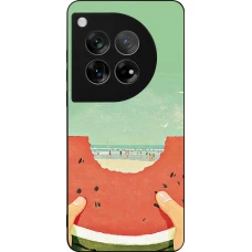 Coque OnePlus 12 - Silicone rigide noir Views through a watermelon Summer 2026