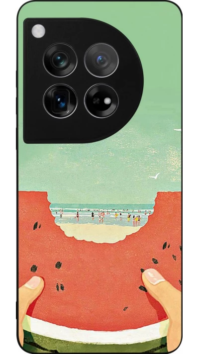 Coque OnePlus 12 - Silicone rigide noir Views through a watermelon Summer 2026