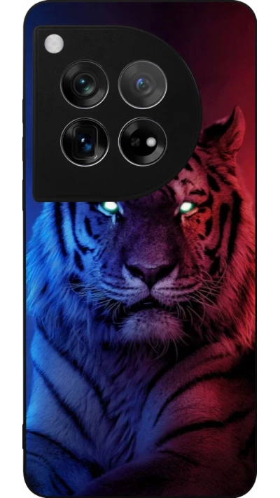 Coque OnePlus 12 - Silicone rigide noir Tiger Blue Red