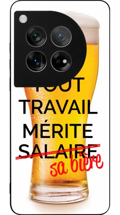Coque OnePlus 12 - Silicone rigide noir Tout travail mérite sa bière