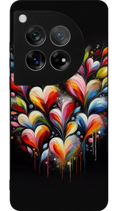 Coque OnePlus 12 - Silicone rigide noir Valentine 2024 Coeur Noir Abstrait
