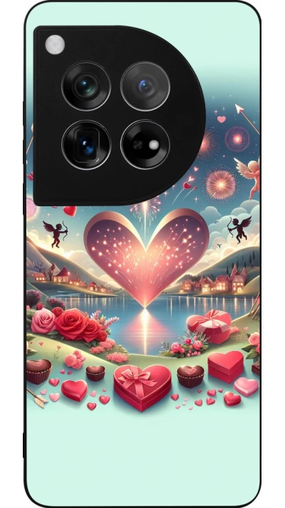 Coque OnePlus 12 - Silicone rigide noir Valentine 2025 Chic