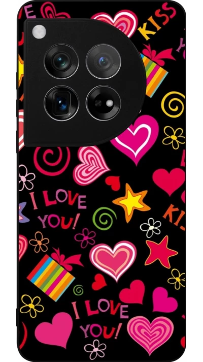 Coque OnePlus 12 - Silicone rigide noir Valentine 2023 love symbols