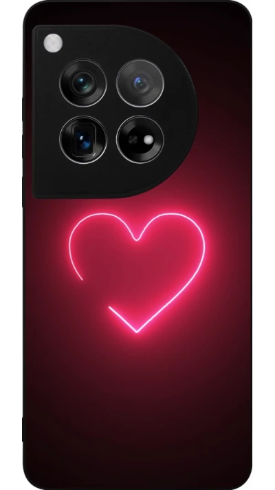Coque OnePlus 12 - Silicone rigide noir Valentine 2023 single neon heart