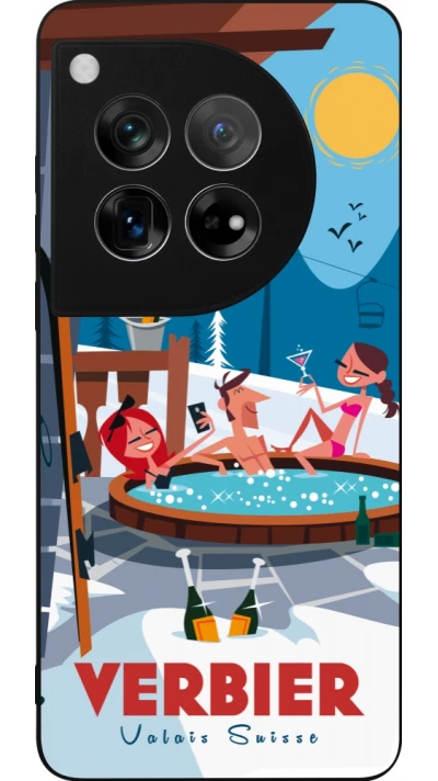 Coque OnePlus 12 - Silicone rigide noir Verbier Mountain Jacuzzi