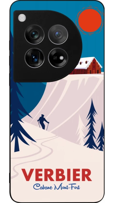 Coque OnePlus 12 - Silicone rigide noir Verbier Cabane Mont-Fort