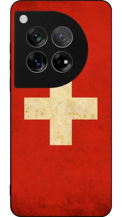 Coque OnePlus 12 - Silicone rigide noir Vintage Flag SWISS