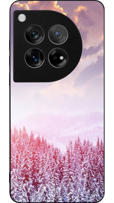 Coque OnePlus 12 - Silicone rigide noir Winter 22 Pink Forest