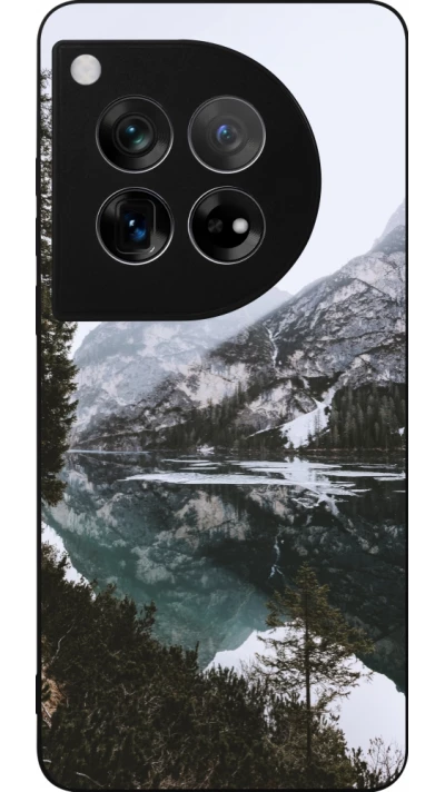 Coque OnePlus 12 - Silicone rigide noir Winter 22 snowy mountain and lake