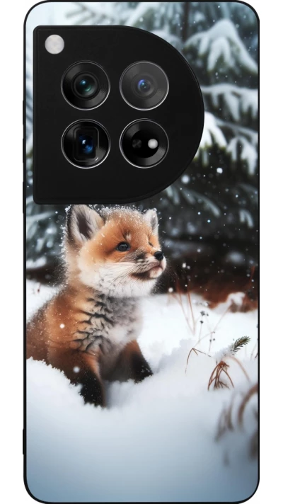 Coque OnePlus 12 - Silicone rigide noir Noël 2023 Renardeau sapin