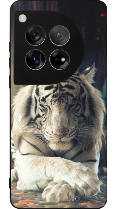 Coque OnePlus 12 - Silicone rigide noir Zen Tiger