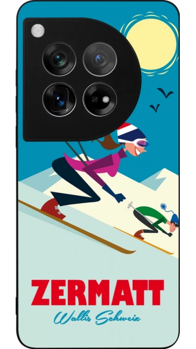 Coque OnePlus 12 - Silicone rigide noir Zermatt Ski Downhill