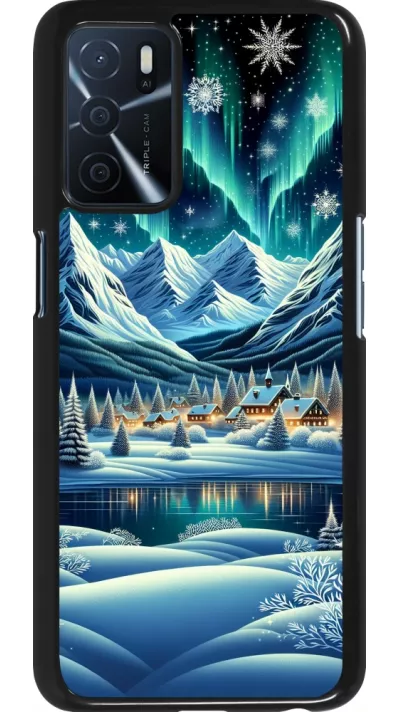OPPO A16s Case Hülle - Verschneites Bergdorf am See in der Nacht