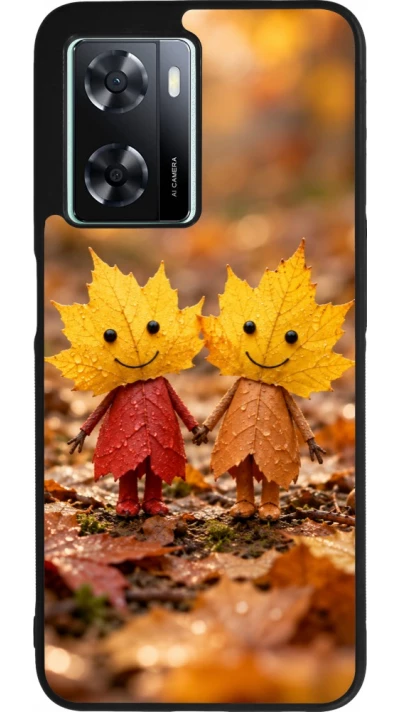 Coque OPPO A57 5G - Silicone rigide noir Autumn 26 Couple of leaves