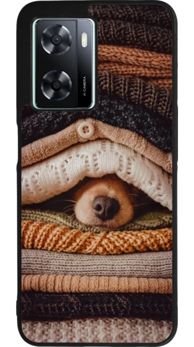 Coque OPPO A57 5G - Silicone rigide noir Autumn 26 Dog under the covers