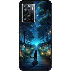 Coque OPPO A57 5G - Silicone rigide noir Chat noir promenade