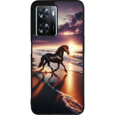 Coque OPPO A57 5G - Silicone rigide noir Cheval majestueux plage