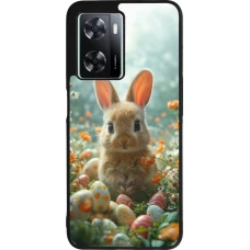Coque OPPO A57 5G - Silicone rigide noir Easter 2026 Rabbit in the garden
