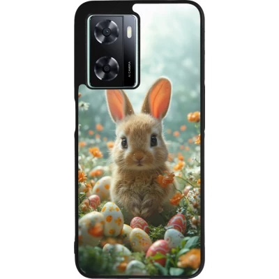 Coque OPPO A57 5G - Silicone rigide noir Easter 2026 Rabbit in the garden