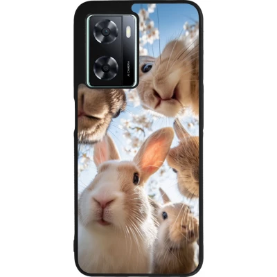 Coque OPPO A57 5G - Silicone rigide noir Easter 2026 Rabbits