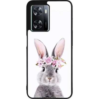 Coque OPPO A57 5G - Silicone rigide noir Easter 2023 flower bunny