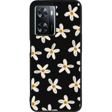 Coque OPPO A57 5G - Silicone rigide noir Easter 2024 white on black flower