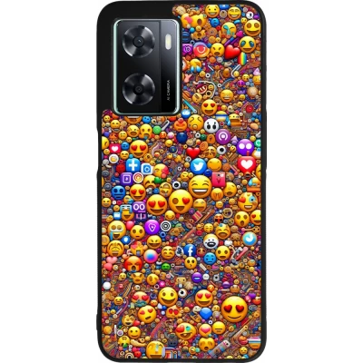 OPPO A57 5G Case Hülle - Silikon schwarz Emoji gemischt