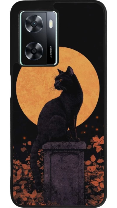 Coque OPPO A57 5G - Silicone rigide noir Halloween 2026 Cat Art Nouveau