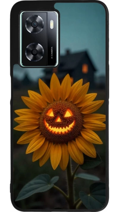 Coque OPPO A57 5G - Silicone rigide noir Halloween 2026 Evil Sunflower