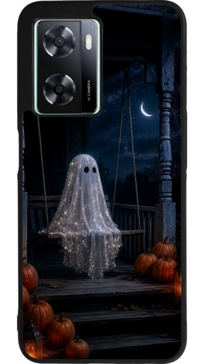 Coque OPPO A57 5G - Silicone rigide noir Halloween 2026 Ghost on a swing